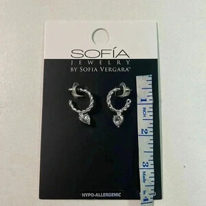 Sofia Jewelry by Sofia Vergara Women's Silver Tone Textured Stone Hoop Earrings‌